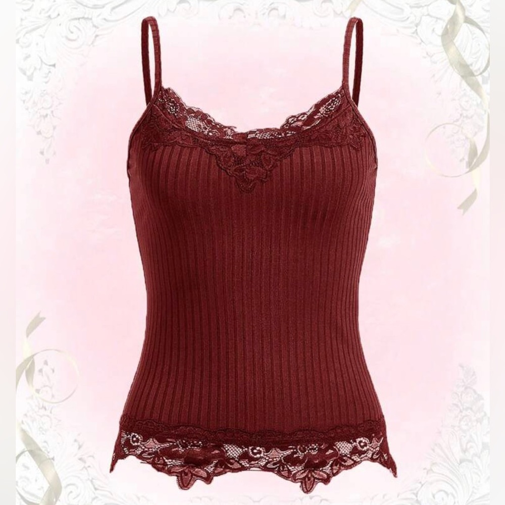 burgundy contrast lace cami top